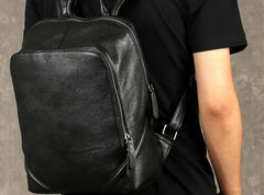 Cool Black Leather Mens Backpack Large Travel Backpack Leather Satchel Backpack for men