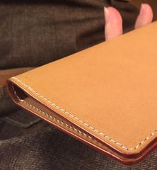 Handmade Leather Mens Cool Long Leather Wallet Slim Travel Passport Wallet for Men