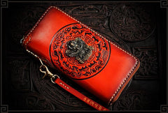 Handmade Leather Tibetan Mens Biker Chain Wallet Cool Leather Wallet Long Chain Wallet for Men