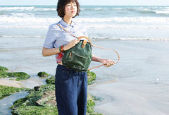 Handmade Leather cute backpack bag shoulder bag green women leather purse - EverHandmade