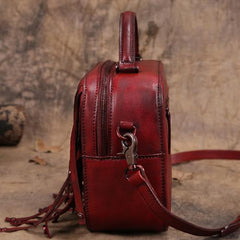 Red Vintage Womens Leather Purse Tassel Handbag Brown Shoulder Bag Crossbody Purses for Ladies