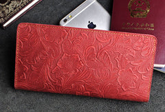 Handmade long leather wallet floral passport leather clutch wallet for women men zip - EverHandmade