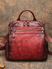 Vintage Coffee Leather Rucksack Womens School Backpack Ladies Leather Backpack Purses