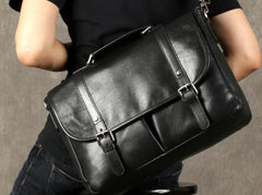 Genuine Leather Mens Cool Black Briefcase Work Bag Business Bag for men