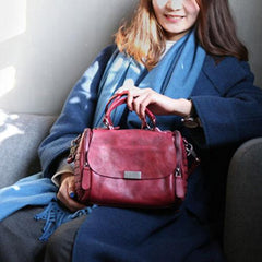 Women Red Leather Botston Bag Handbags Shoulder Crossbody Bags Purse - Annie Jewel