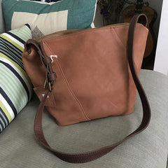 Vintage LEATHER WOMENs Bucket SHOULDER BAG Barrel Crossbody Purse FOR WOMEN