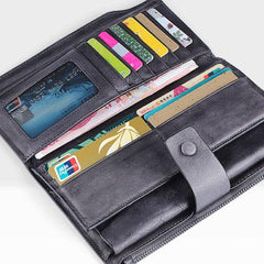 Handmade Leather Mens Cool Long Leather Wallet Wristlet Clutch Wallet for Men