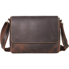 Cool Black Leather Mens 10 inches Courier Bags Coffee Brown Messenger Bags Postman Bag For Men