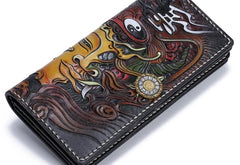 Handmade Leather Buddha&Demon Mens Biker Chain Wallet Cool Leather Wallet With Chain Wallets for Men