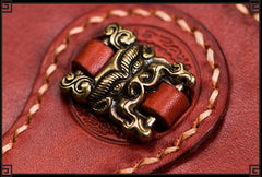 Handmade Leather Men Tooled Chinese Lion Cool Leather Wallet Long Phone Wallets for Men
