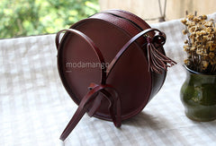 Handmade Black Leather Circle bag for women leather shoulder bag crossbody bag