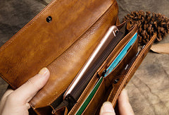 Handmade Long Leather Wallet Carved Vintage Wallet Botton Clucth Purse For Men Women - EverHandmade