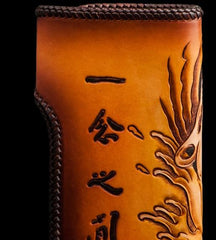 Handmade Leather Tooled Buddha&Demon Mens Chain Long Biker Wallet Cool Leather Wallet With Chain Wallets for Men