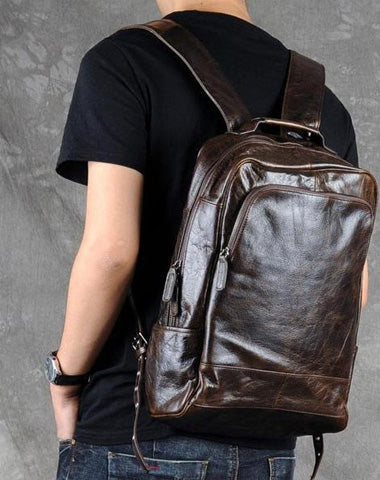 Leather Mens Cool Black Backpack Large Travel Backpack Hiking Backpack for men