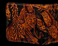 Handmade Leather Chinese Black&White Tooled Small Wallet Mens billfold Wallet Cool Leather Wallet for Men