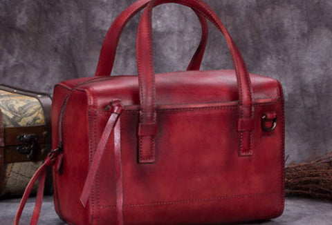 Genuine Leather Handbag Boston Bag Vintage Crossbody Bag Shoulder Bag Purse For Women