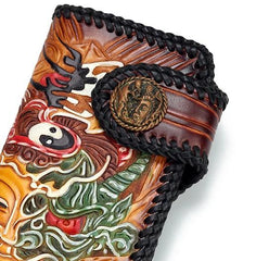 Handmade Leather Buddha&Demon Mens Biker Chain Wallet Cool Leather Wallets With Chain Wallets for Men