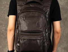 Leather Mens Cool Backpack Large Black Travel Backpack School Backpack for men