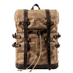 Cool Waxed Canvas Leather Mens Black 15.6‘’ Large Hiking Backpack Green Travel Backpack for Men