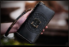 Handmade Leather Tibetan Mens Biker Chain Wallet Cool Leather Wallets Long Clutch Wallets for Men