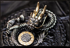 Handmade Leather Chinese Dragon Mens Chain Biker Wallet Cool Leather Wallet Long Clutch Wallets for Men