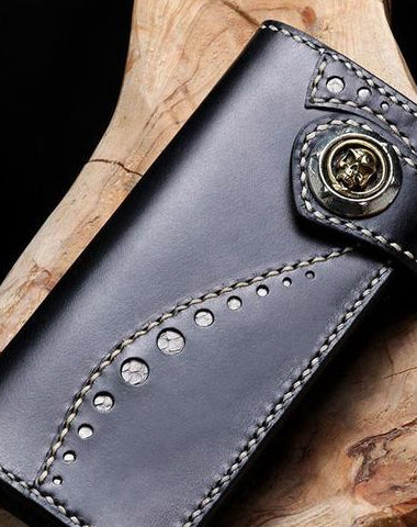 Cool Leather Mens Biker Chain Wallet Leather Biker Wallets Long Chain Wallet for Men