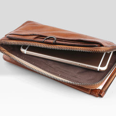 Cool mens long leather wallets vintage brown leaather long wallet for men - EverHandmade