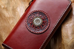 Handmade Leather Mens Chain Biker Wallet Tibetan Cool Leather Wallet Long Phone Wallets for Men