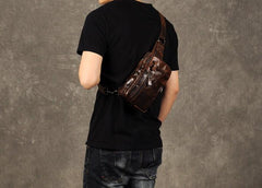 Leather Mens Cool Chest Bag Sling Bag Crossbody Sling Bags for men