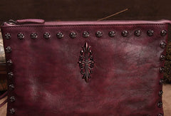 Genuine Leather Rivet Handbag Clutch Vintage Crossbody Bag Shoulder Bag Purse For Women - EverHandmade