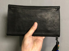Genuine Leather Mens Clutch Cool Slim Wallet Passport Travel Clutch Wristlet Wallet for Men