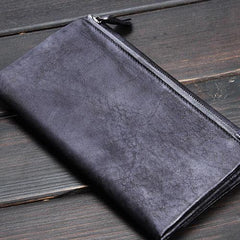 Handmade Leather Mens Cool Long Leather Wallet Trifold Clutch Wallet for Men