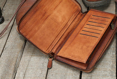 Cool leather mens long wallet vintage zipper long clutch wallet for men - EverHandmade