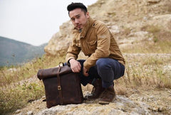 Vintage Brown Leather Mens Backpack Large Travel Backpack Hiking Backpack for men