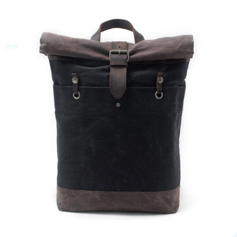 Cool Waxed Canvas Leather Mens Hiking Backpacks Canvas LaptopBackpack Canvas School Backpack for Men