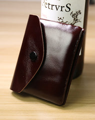 Cute Women Dark Coffee Leather Mini Billfold Wallet Handmade Coin Wallets Slim Change Wallets For Women