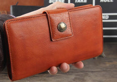 Genuine Leather Mens Cool Long Leather Wallet Cards Clutch Wristlet Wallet for Men