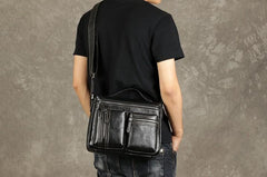 Leather Mens Cool Messenger Bag Black Shoulder Bag for men