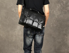 Genuine Leather Mens Cool Black Briefcase Work Bag Business Bag for men