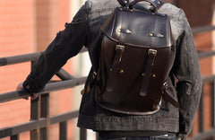 Handmade Leather Mens Cool Backpack Large Black Travel Backpack Hiking Backpack for men