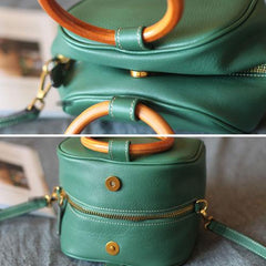 Small Green Satchel Circle Round Handle Bag Crossbody Purse - Annie Jewel
