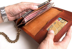 Handmade leather biker trucker wallet leather chain men Brown long wallet - EverHandmade
