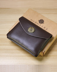 Slim Women Light Brown Sunflower Leather Card Wallet Minimalist Envelope Card Holder Wallet Coin Wallet For Women