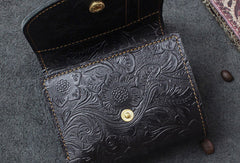 Handmade billfold trifold leather wallet flowral leather billfold wallet for men women - EverHandmade