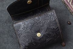 Handmade billfold trifold leather wallet flowral leather billfold wallet for men women