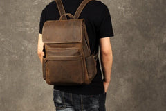 Leather Mens Cool Brown Backpacks Large Travel Backpacks School Backpacks for men
