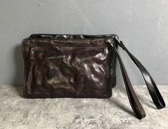 Genuine Leather Mens Clutch Cool Slim Wallet Zipper Clutch Wristlet Wallet for Men