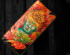 Handmade Leather Men Tooled Acalanatha Cool Leather Wallet Long Phone Clutch Wallets for Men