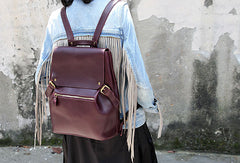 Handmade Leather backpack bag shoulder bag red black women leather purse - EverHandmade