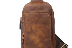 Brown Mens Leather Chest Bag Leather Sling Bag Leather Sling pack Crossbody Sling bag For Men